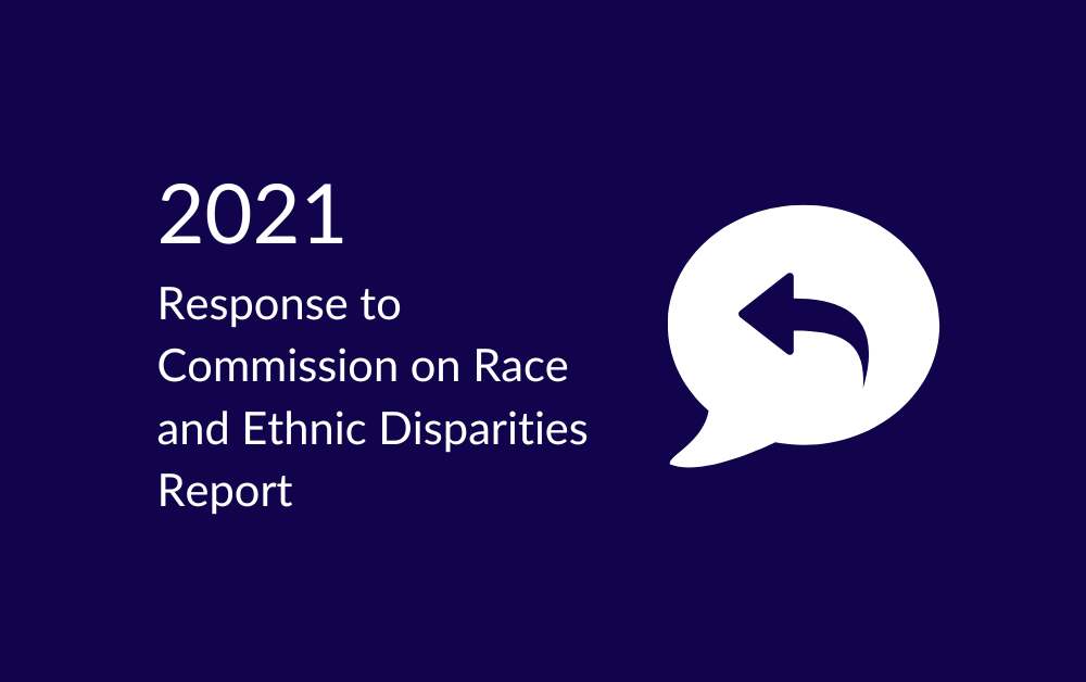 report cover with text 2021 Commission on Race and Ethnic Disparities Report