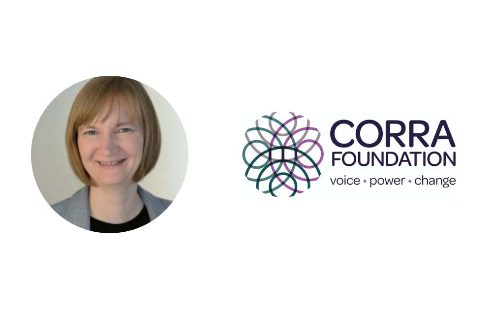 Corra Foundation logo and picture of Chief Executive Officer