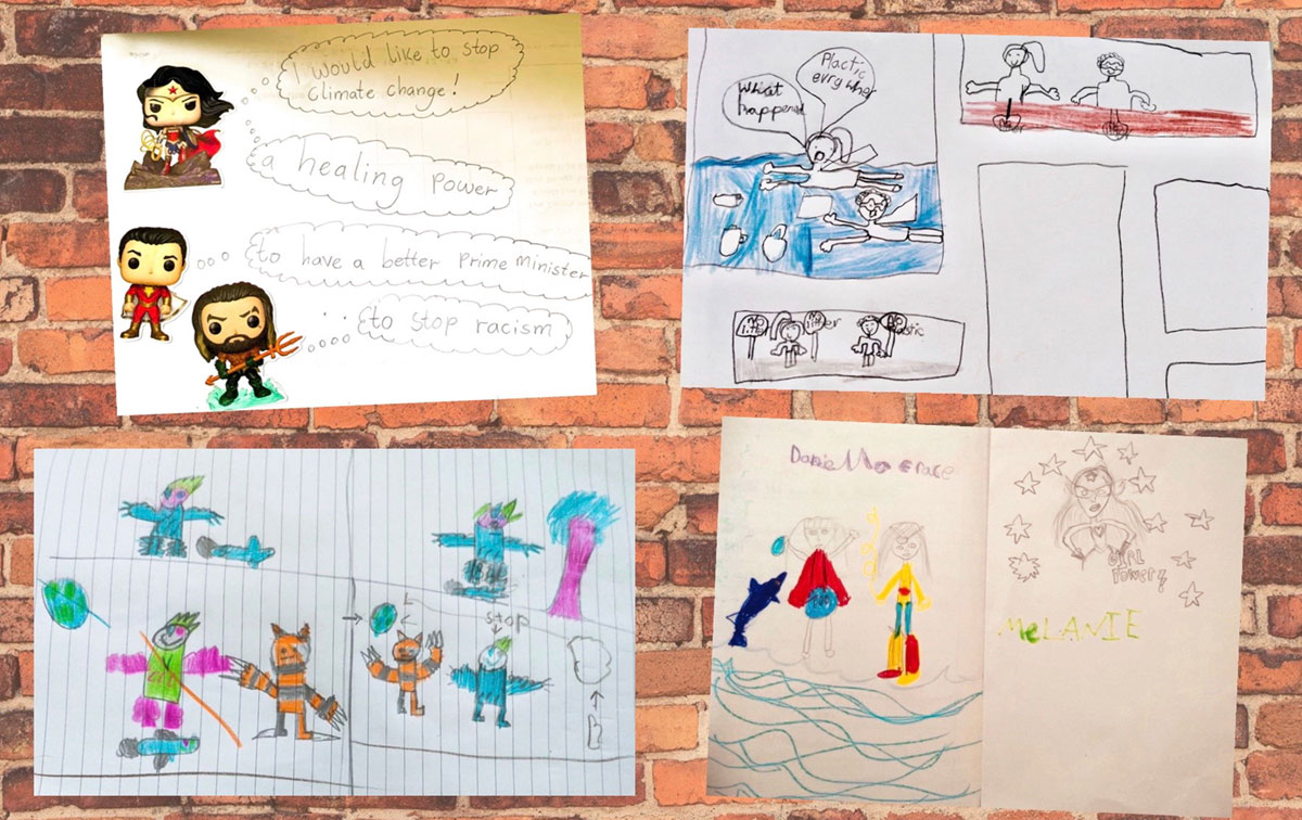 children's drawings of their superheroes