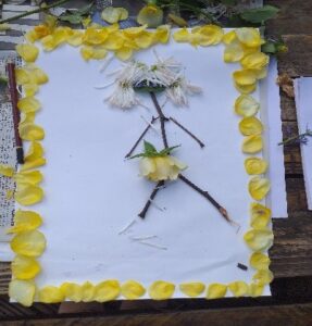Children create art with plants