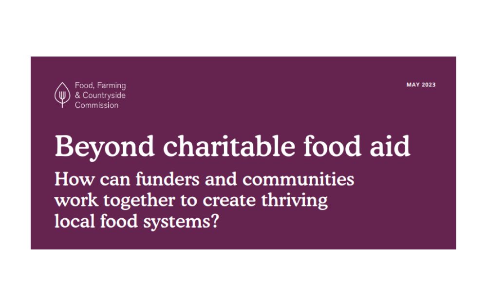 report cover photo with writing 'beyond charitable food aid'